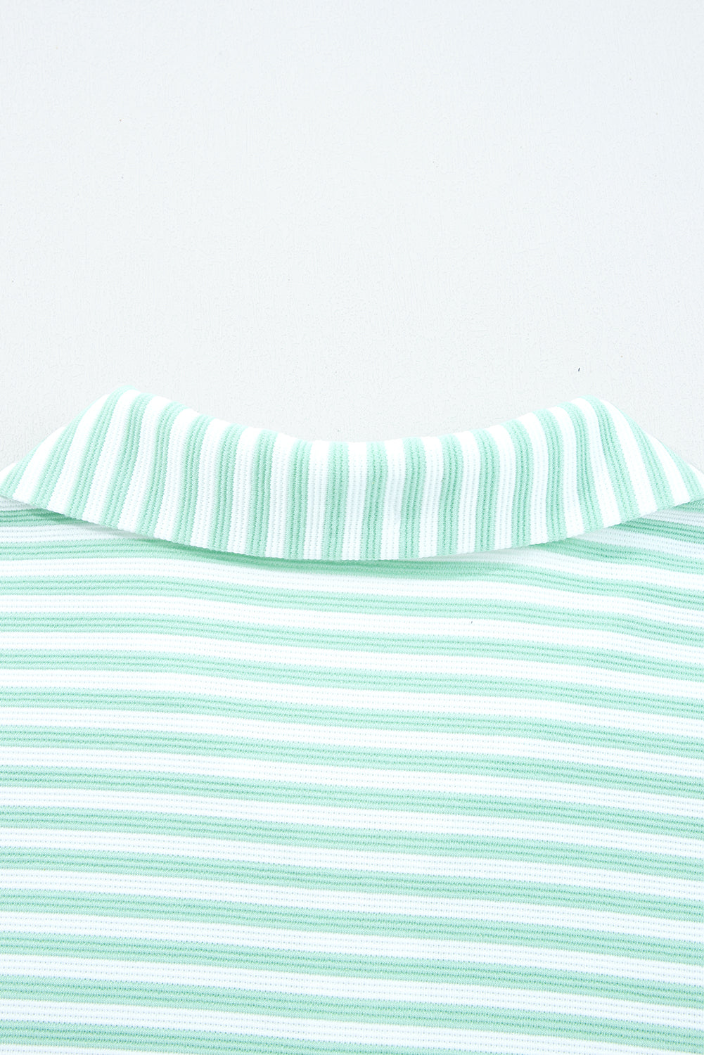 Green Stripe Quarter Zip Collar Pullover Long Sleeve Top