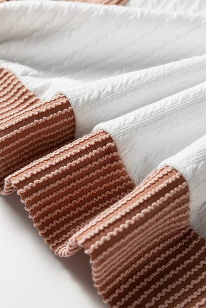 White Cable Texture Ribbed Color Block Plus Size Knit Top