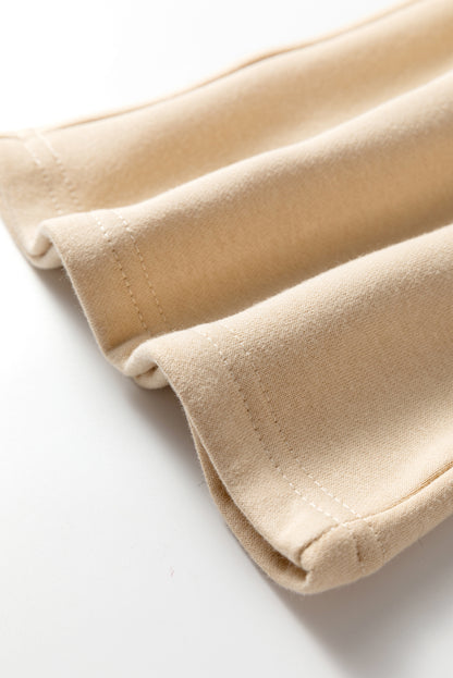 Oatmeal Fleece Lined Leopard Drawstring Elastic Waist Solid Pants