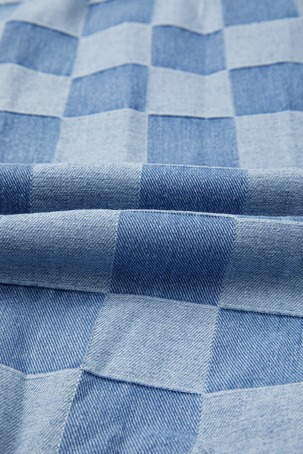 Sky Blue Checkerboard Splicing Raw Detail Oversized Denim Pullover