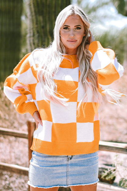 Orange Cream Checkered Sweater