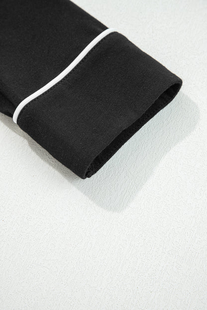 Black Contrast Trim Hooded Lounge Cardigan and Pants Set