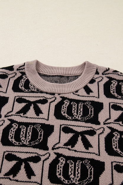 Black Bows & Horseshoes Pattern Western Fashion Print Sweater