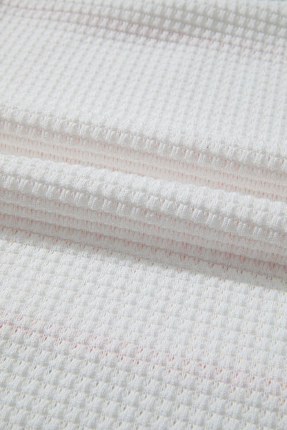 Pink Stripe Leopard Patchwork Waffle Knit Buttoned Plus Size Hoodie