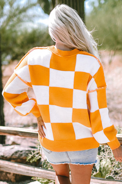 Orange Cream Checkered Sweater