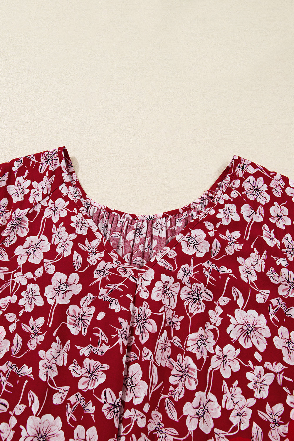 Purple Plus Floral Balloon Sleeve V Neck Relaxed Dress