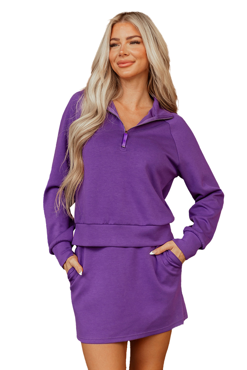 Wisteria Half Zip Sporty Pullover Mini Skirt 2pcs Outfit