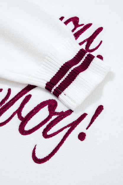 White See You Cowboy Embroidered Western Graphic Sweater