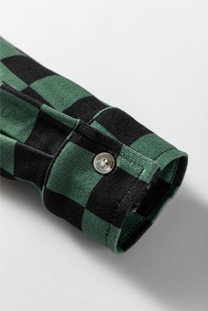 Green Checkerboard Flap Pocket Button Front Shacket