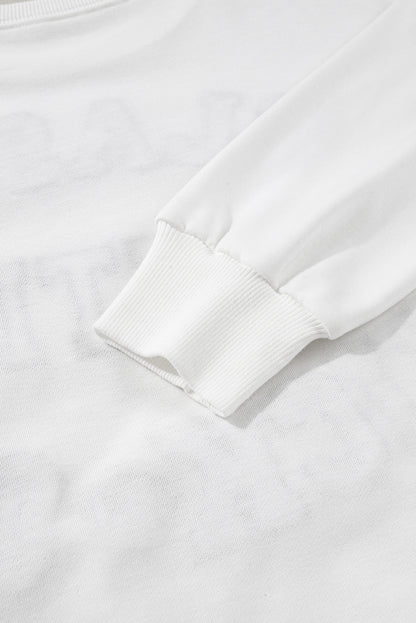 White CLASSY UNTIL KICKOFF Plush Letter Patched Loose Sweatshirt