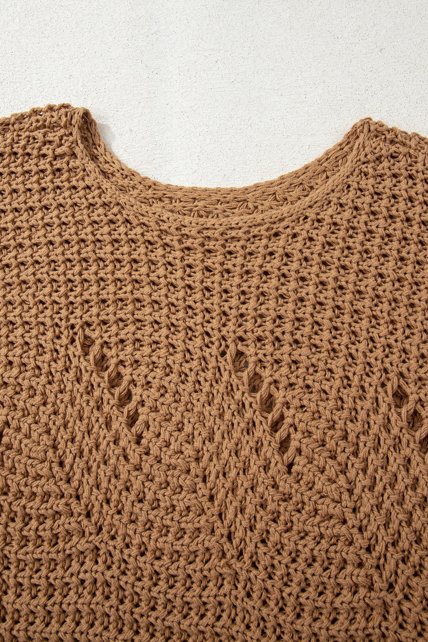 Camel Hollowed Detail Wide Sleeve Loose Pullover Sweater