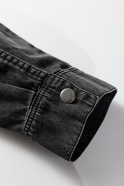 Medium Grey Beau Chest Pocket Raw Hem Denim Loose Shirt Dress