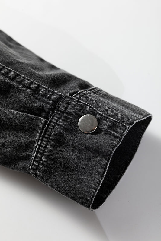 Medium Grey Beau Chest Pocket Raw Hem Denim Loose Shirt Dress