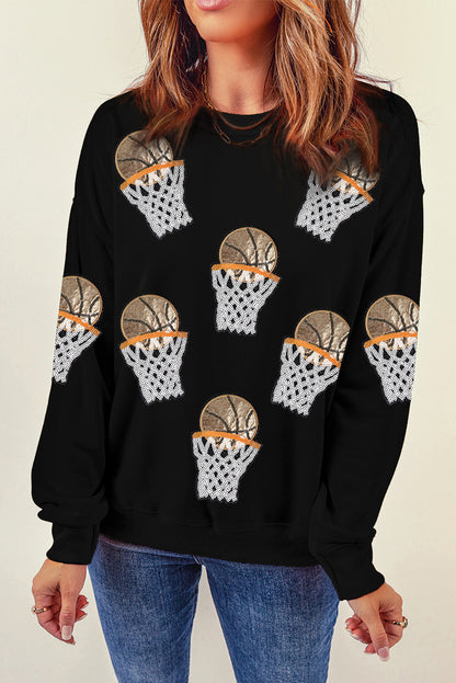 Black Basketball Patch Graphic Sweatshirt
