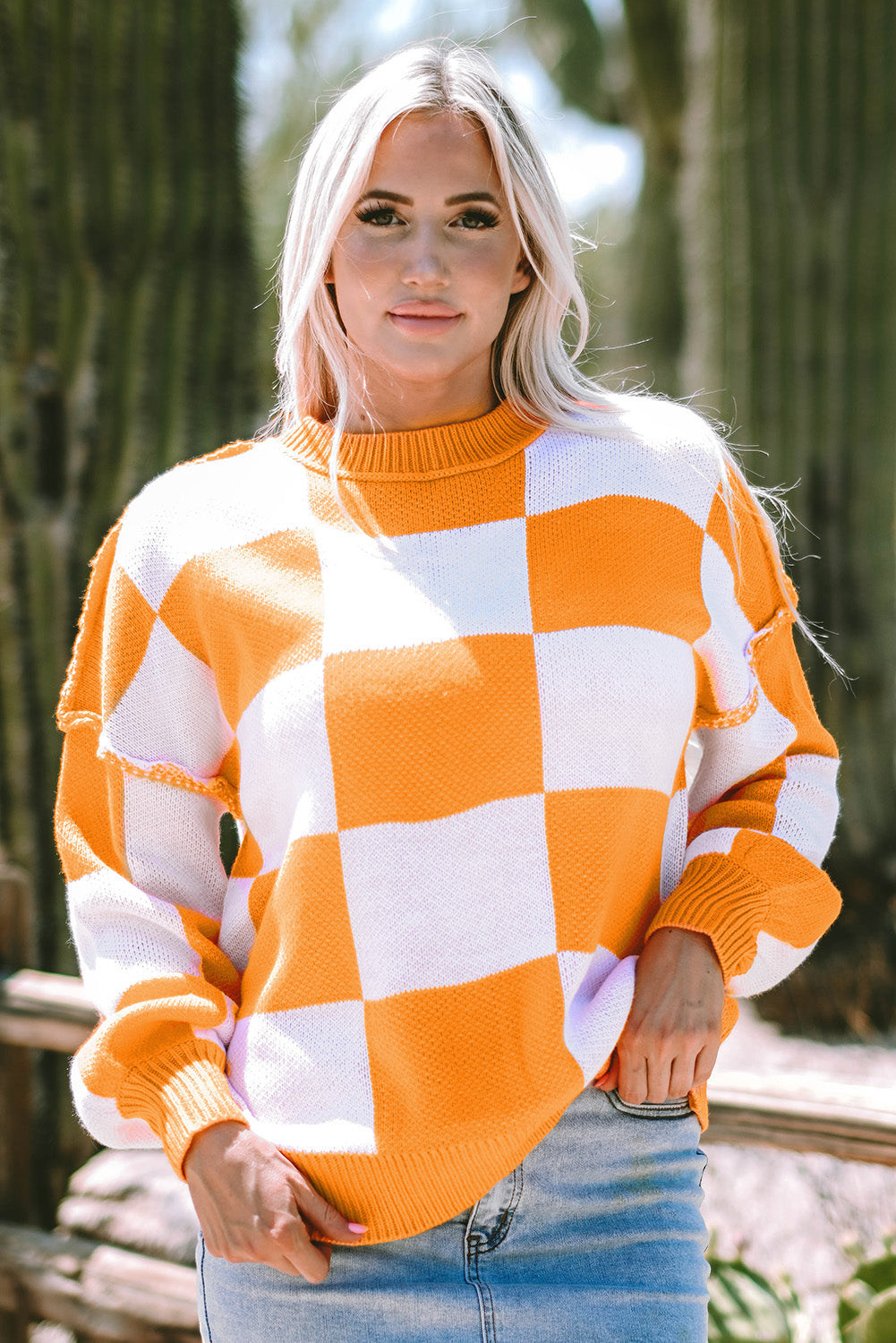 Orange Cream Checkered Sweater