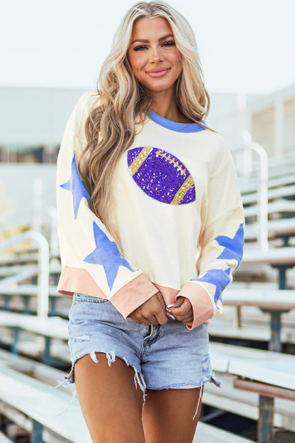 Sequin Football Graphic Starry Patch Game Day Sweatshirt