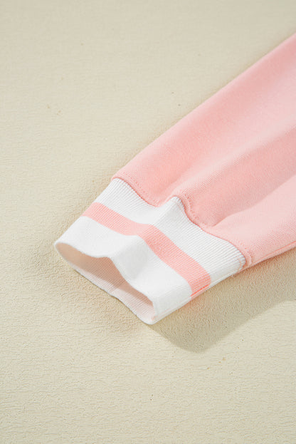 Gossamer Pink Halloween Terry Ghost Striped Trim Loose Sweatshirt