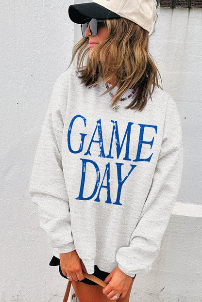 Blue Vintage Washed GAME DAY Graphic Baggy Sweatshirt
