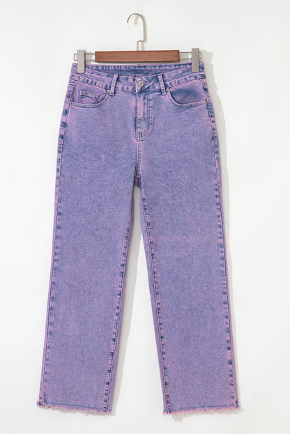 Orchid Petal Vintage Wash Frayed Hem Ankle-length Jeans