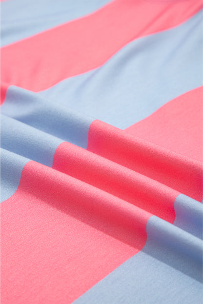 Blue Stripe Colorblock Patchwork Zip up Plus Size Pullover