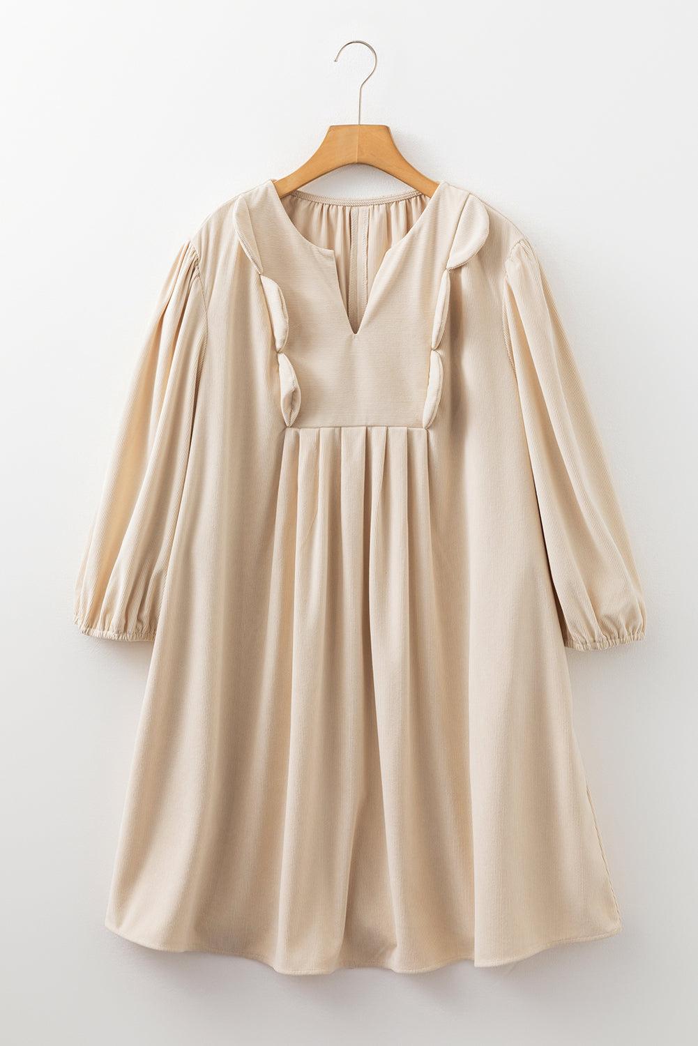 Parchment Notched Neck Scallop Detail Plus Size Mini Dress