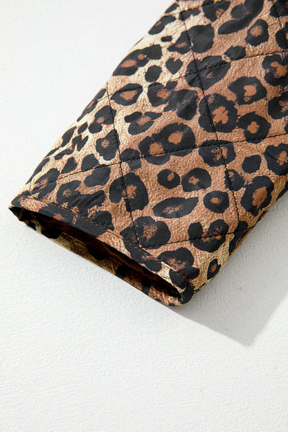 Khaki Leopard Quilted Tie Front Jacket