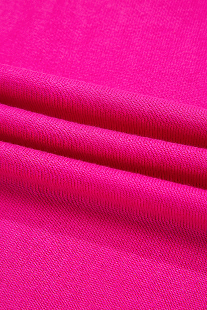 Rose Red Contrast Trim Round Neck Short Sleeve Loose Knit Sweater