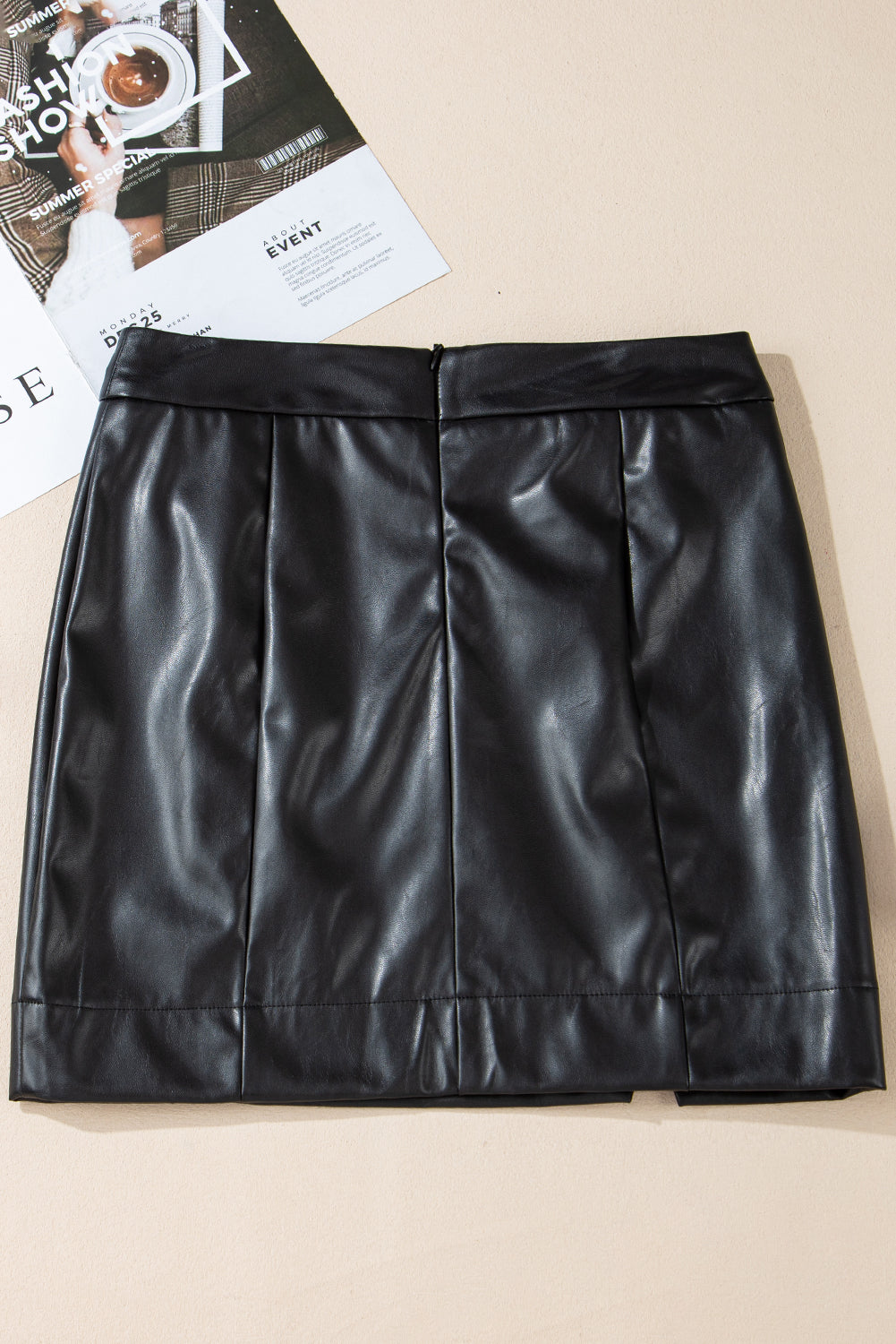 Black Leather Side Slits Slim Fit High Waist Mini Skirt