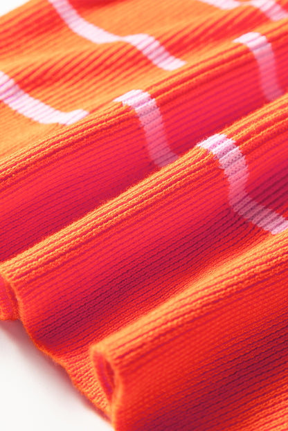 Orange Stripe Ribbed High Neck Drop Shoulder Boxy Fit Sweater