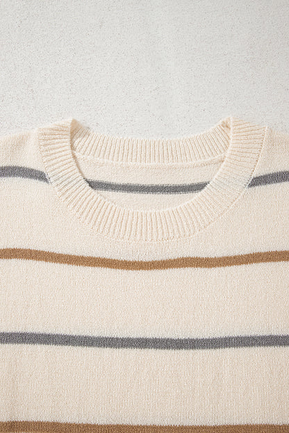 Multicolour Striped Drop Shoulder Plus Sweater
