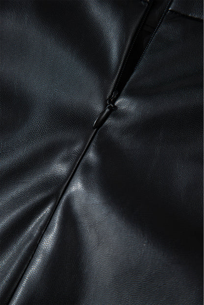 Black Leather Side Slits Slim Fit High Waist Mini Skirt