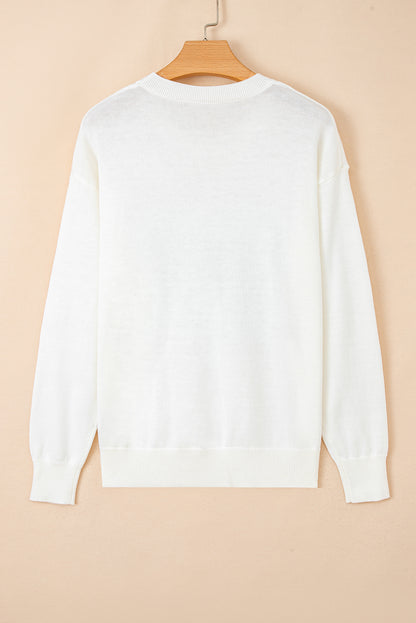 White Sequined GAME DAY Graphic Round Neck Sweater