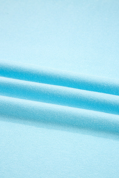 Aruba Blue Plus Size Solid Color Splicing Raw Hem Pullover Top Shorts Set