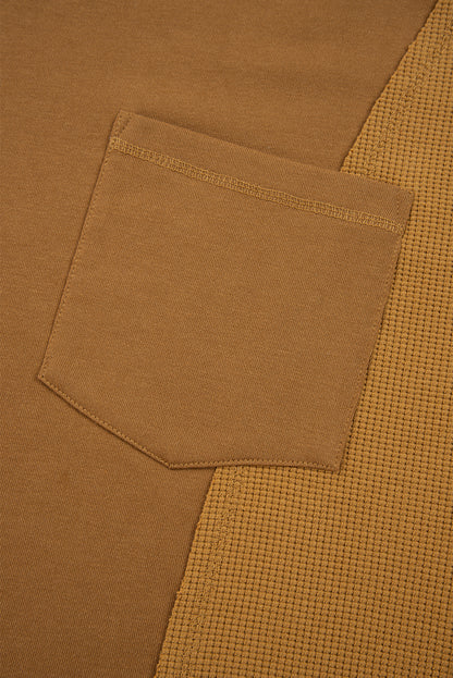 Multicolor Oversized Mixed Textured Split Neck High Low Patchwork Sweatshirt