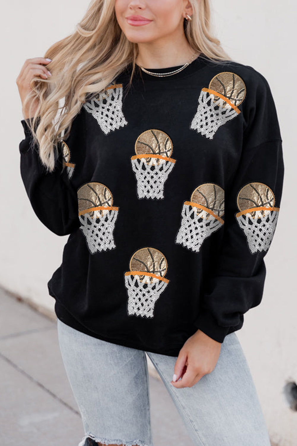 Black Basketball Patch Graphic Sweatshirt