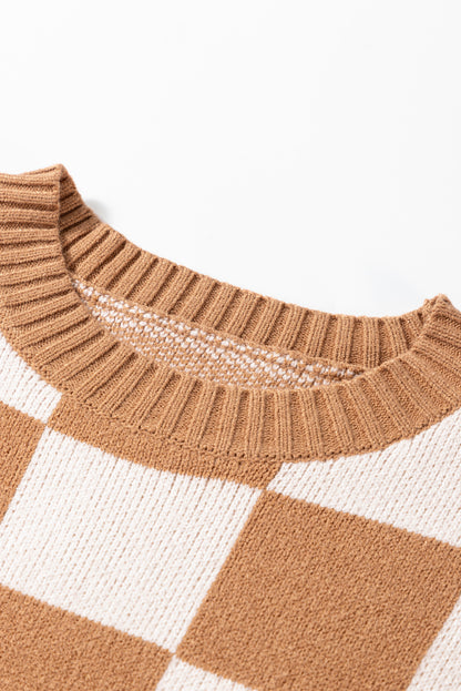 Frenchy Colorblock Plaid Pattern Ribbed Trim Sweater Tank Top