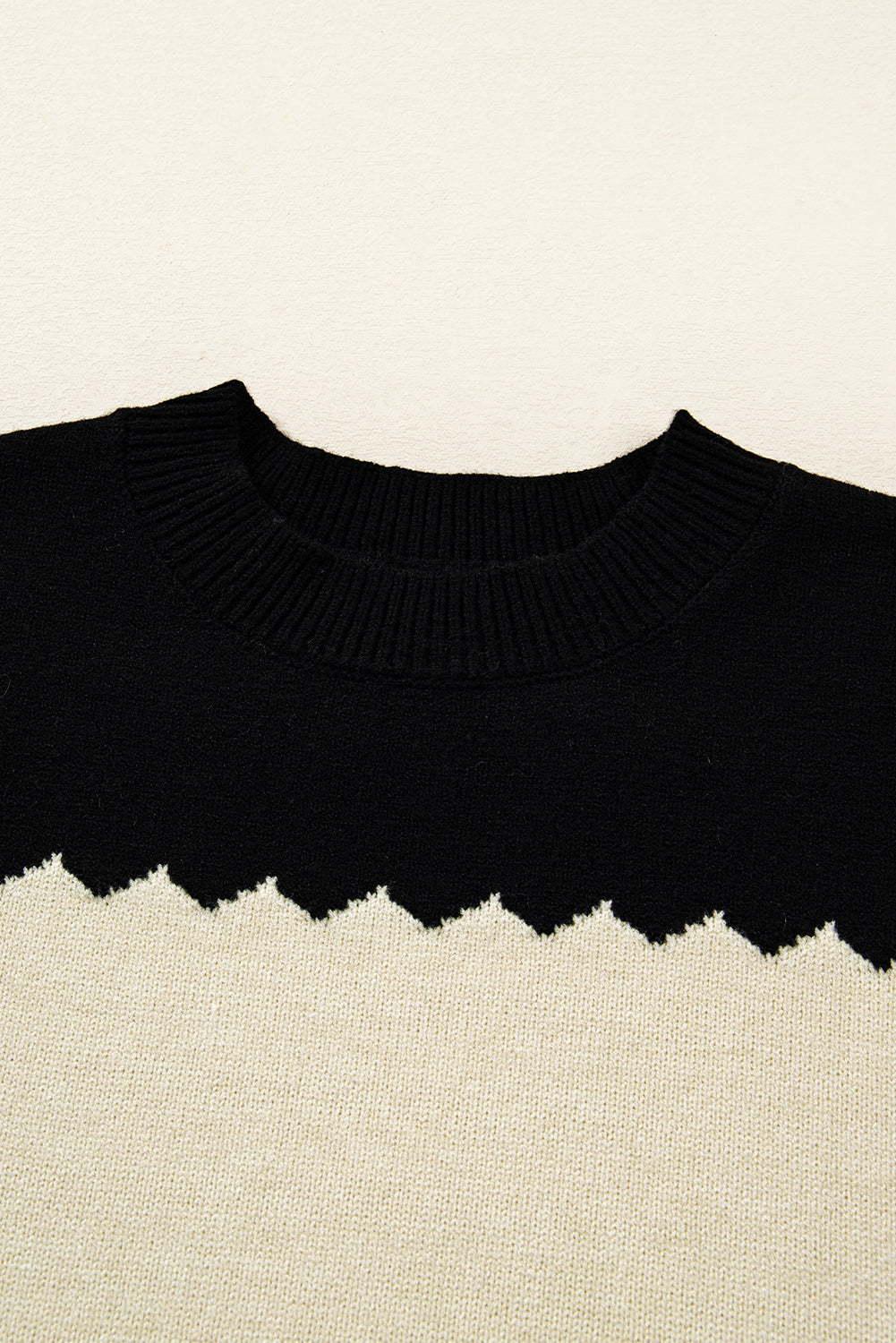 Black Colorblock Crew Neck Drop Shoulder Sweater