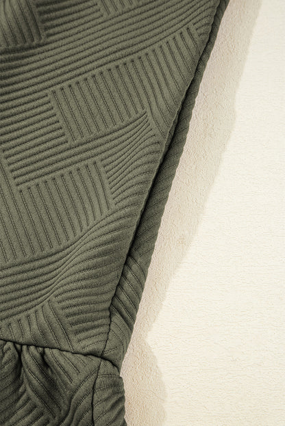 Jungle Green Quarter Zip Collar Bracelet Sleeve Textured Mini Dress