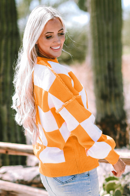 Orange Cream Checkered Sweater