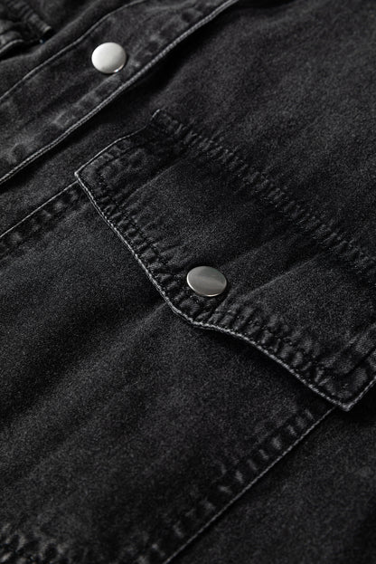 Medium Grey Beau Chest Pocket Raw Hem Denim Loose Shirt Dress