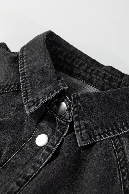 Medium Grey Beau Chest Pocket Raw Hem Denim Loose Shirt Dress