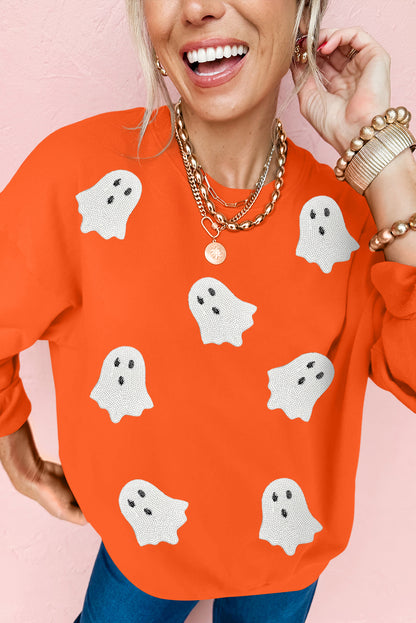Orange Sequin Ghost Patch Sweatshirt