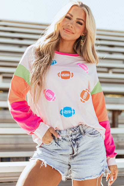 Pink GAME DAY Football Graphic Color Block Sleeve Top