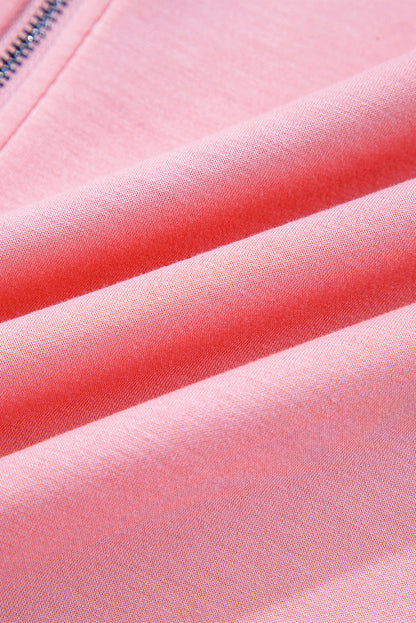 Pink Half Zip Sporty Pullover Mini Skirt 2pcs Outfit