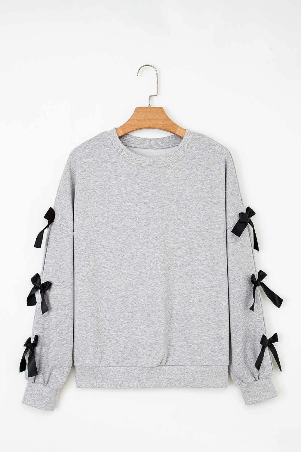 Light Grey Contrast Bow Applique Drop Sleeve Round Neck Sweatshirt