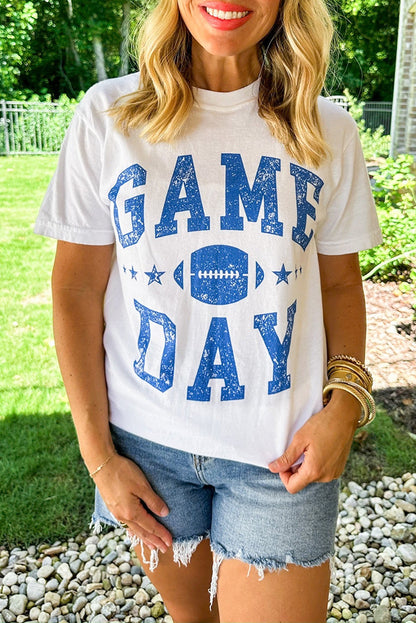 White GAME DAY Football Graphic Crewneck T Shirt