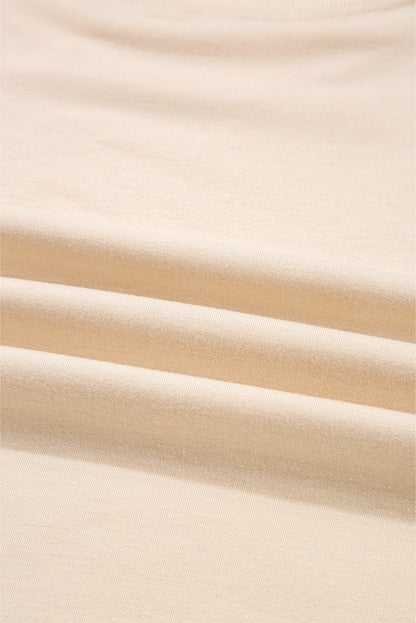 Beige Raw Edge Flower Patch Drop Shoulder Casual Top