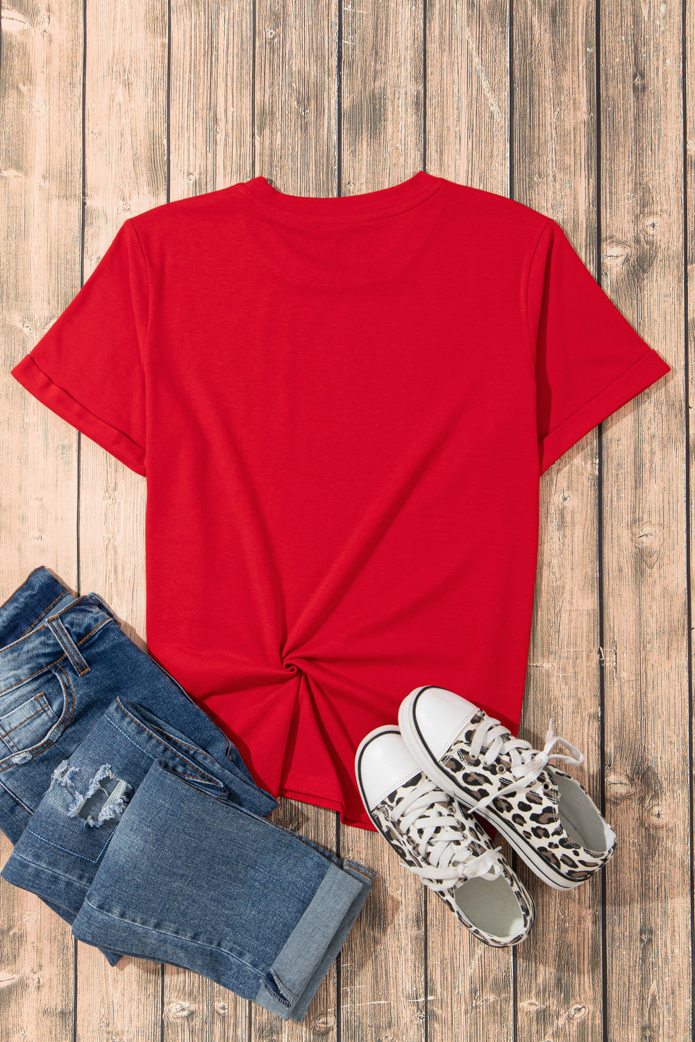 Red Glittering baseball  Pattern Crew Neck Game Day T Shirt
