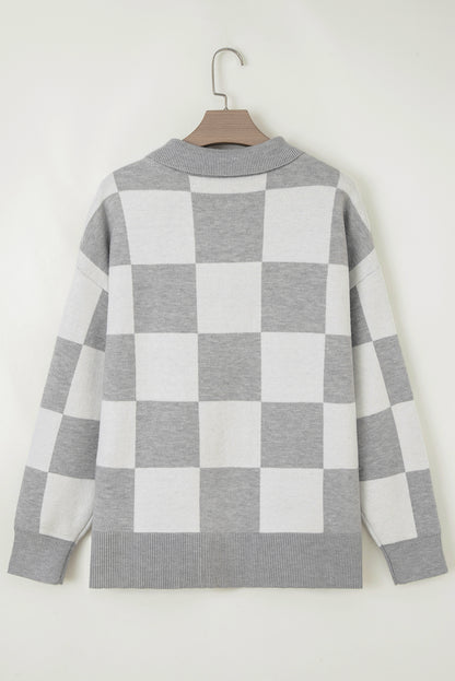 Cozy Basics Gray Checkered Sweater