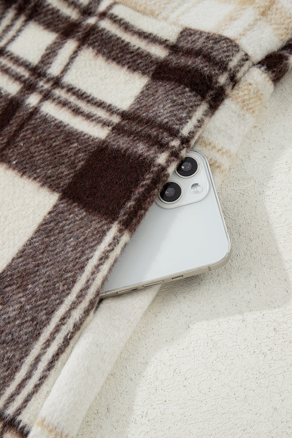 Multicolour Plaid Patchwork Side Pockets Buttoned Shacket